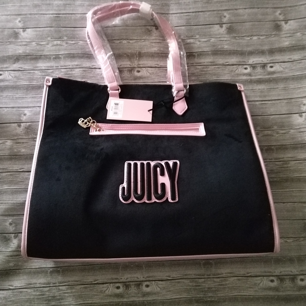 🎉3xHP🎉 *NWT* Juicy Couture "On The Right Track" Black & Pink Tote